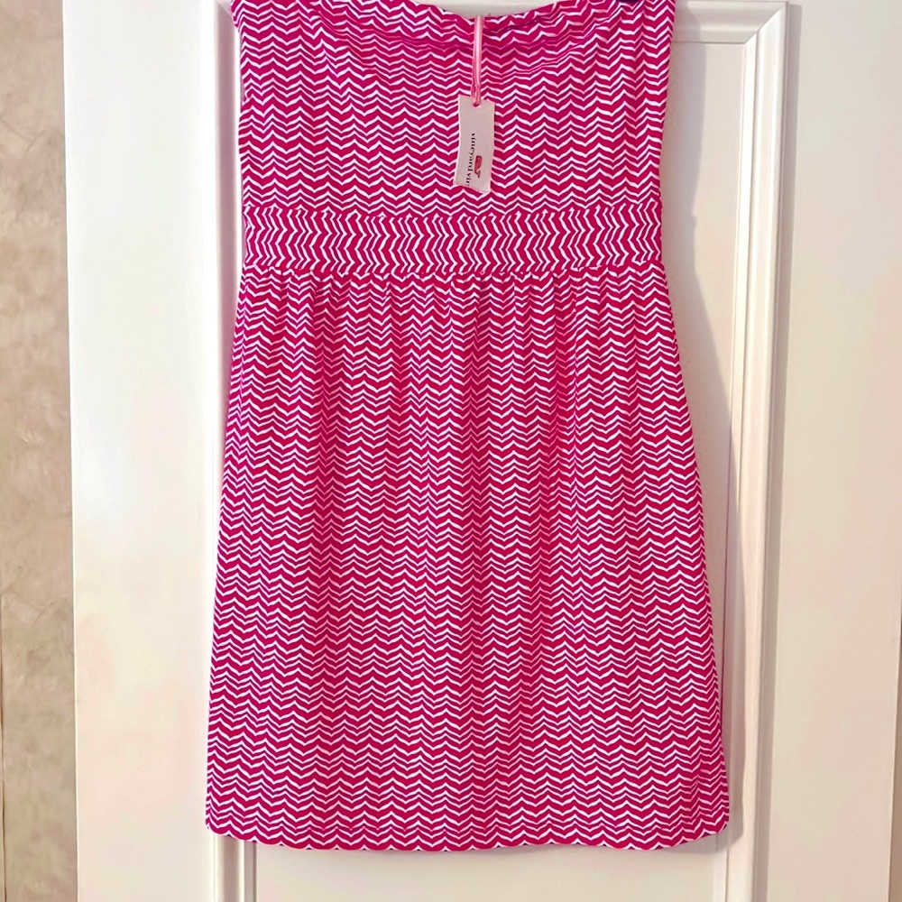 Vineyard Vines Pink Chevron Strapless Mini Dress